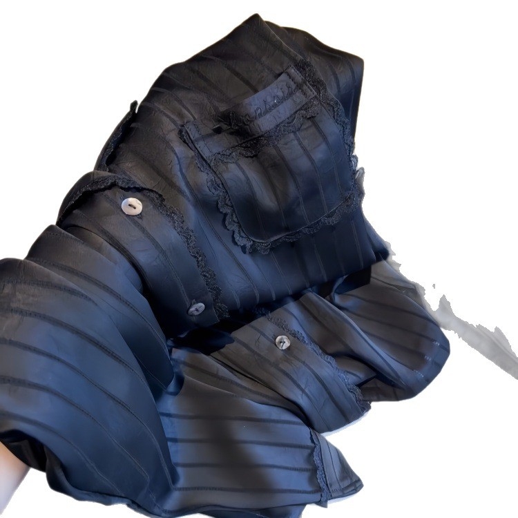 Ženske pijama od ice silk s čipkastim lemom, dugi rukav i dugi hlačama, lagani luksuzni kućni komplet za sve sezone