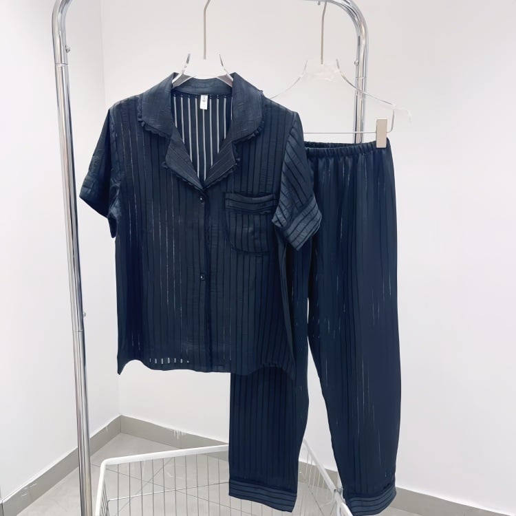 Ženske pijama od ice silk s čipkastim lemom, dugi rukav i dugi hlačama, lagani luksuzni kućni komplet za sve sezone