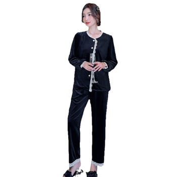 Costum din catifea pentru femei, toamnă-iarnă, cu guler în stil păpușă, mâneci lungi, potrivit pentru casă și pentru purtare în exterior