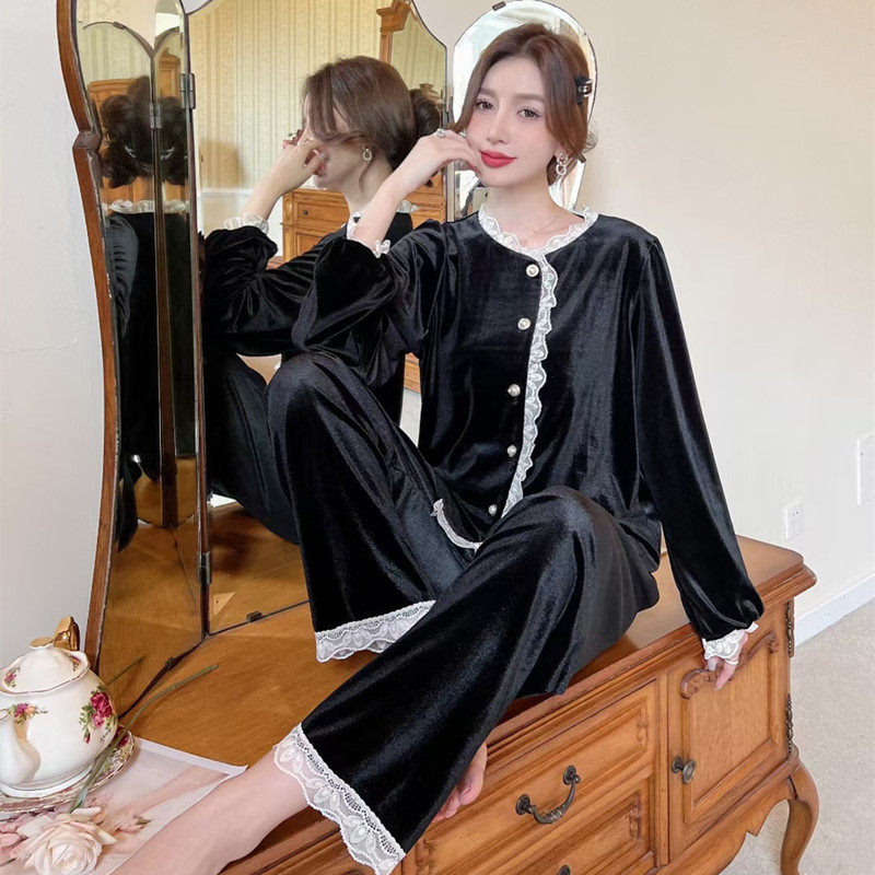 Costum din catifea pentru femei, toamnă-iarnă, cu guler în stil păpușă, mâneci lungi, potrivit pentru casă și pentru purtare în exterior