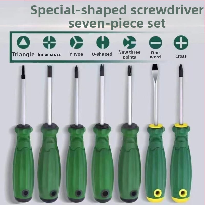 Specialiai suformuotas atsuktuvas su keliomis galvutėmis: U formos, vidinis kryžius, Y forma, plum blossom kryžius, trikampė; Cr-V plienas, neizoliuota, 60 g