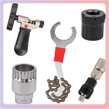 Nerūsējošā tērauda velosipēdu remonta instrumentu komplekts ar apakšējā gultņa izvilcēju, ķēdes izjaukšanas rīku un ķēdes šķēli – kombinētais komplekts