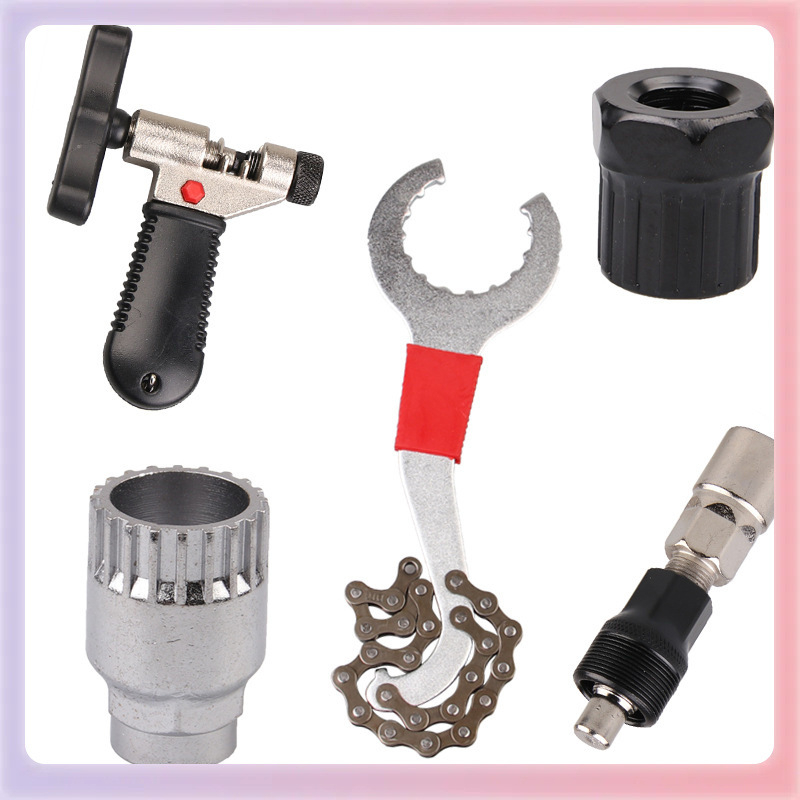 Nerūsējošā tērauda velosipēdu remonta instrumentu komplekts ar apakšējā gultņa izvilcēju, ķēdes izjaukšanas rīku un ķēdes šķēli – kombinētais komplekts