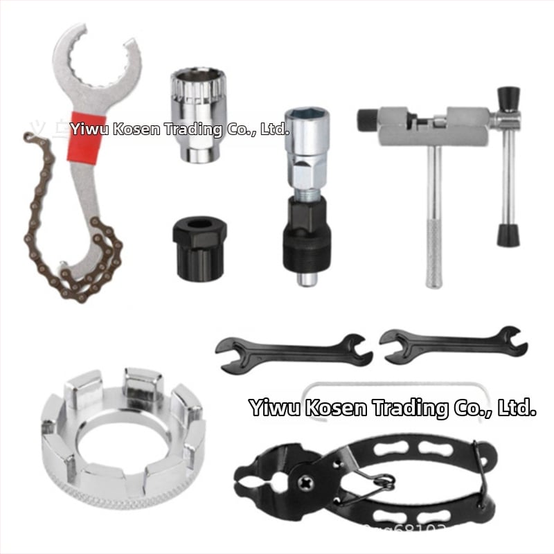 Nerūsējošā tērauda velosipēdu remonta instrumentu komplekts ar apakšējā gultņa izvilcēju, ķēdes izjaukšanas rīku un ķēdes šķēli – kombinētais komplekts