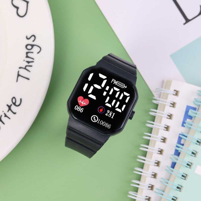 Ρολόι LED ψηφιακό με TFT τετράγωνο καντράν, περίβλημα από ανθρακονήματα, αδιάβροχο για καθημερινή χρήση, λειτουργία αφής