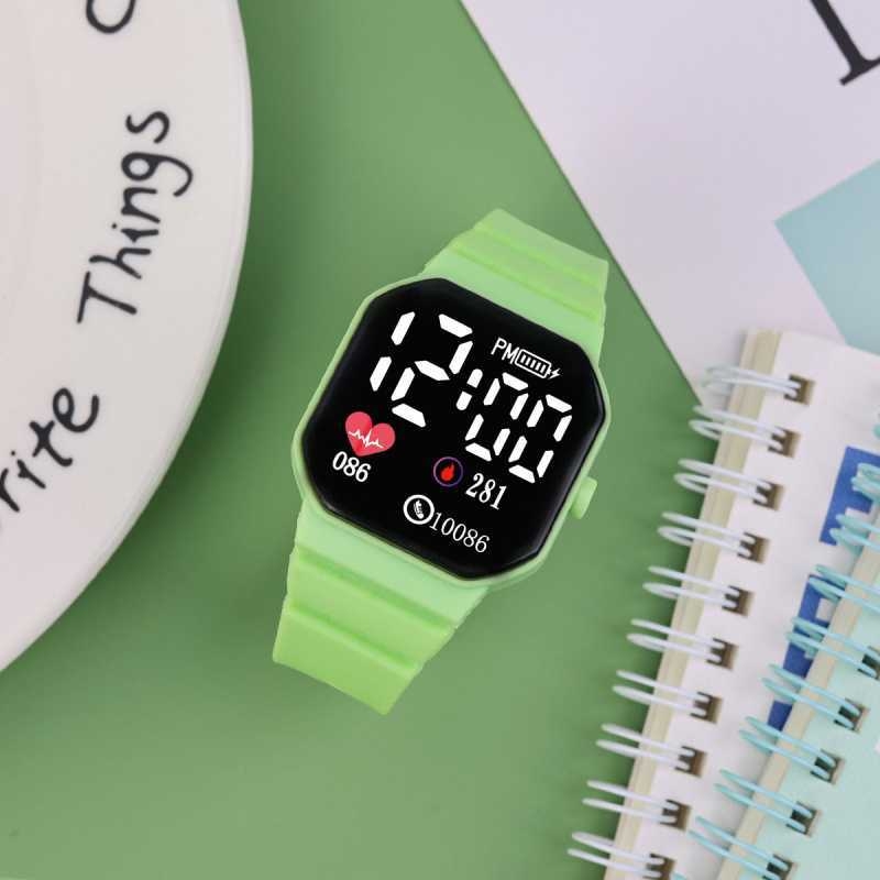 Ρολόι LED ψηφιακό με TFT τετράγωνο καντράν, περίβλημα από ανθρακονήματα, αδιάβροχο για καθημερινή χρήση, λειτουργία αφής