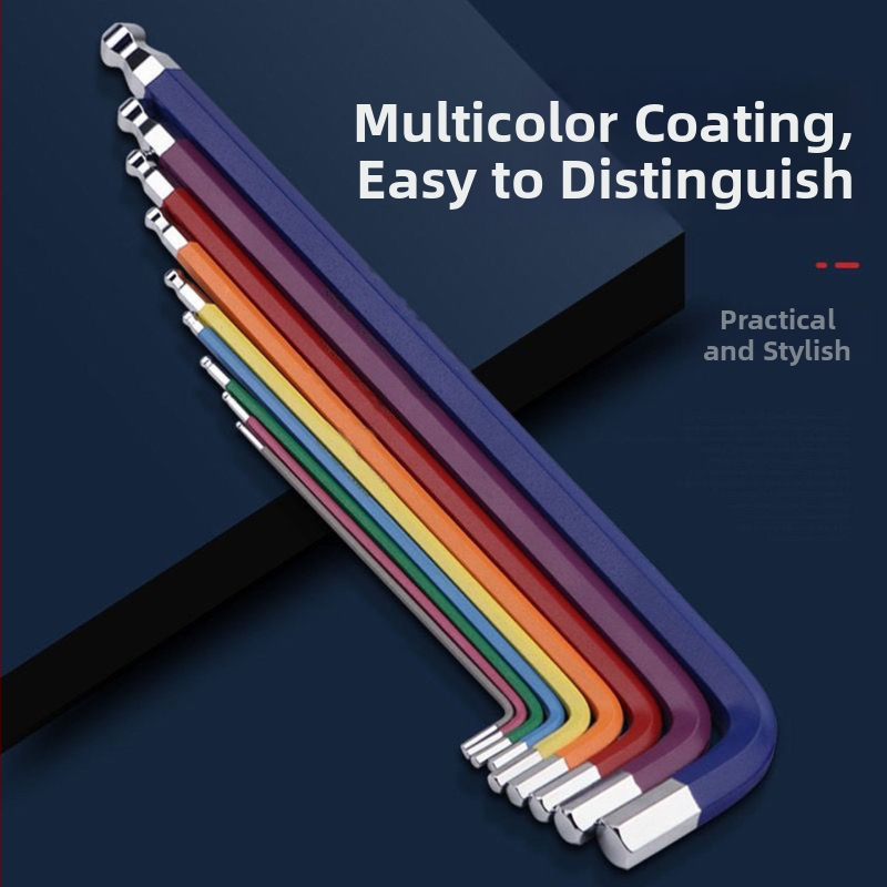 Sada 9 imbusových kľúčov s guľatým koncom, vnútorné šesťuholníkové hlavy, oceľ nikl-chróm