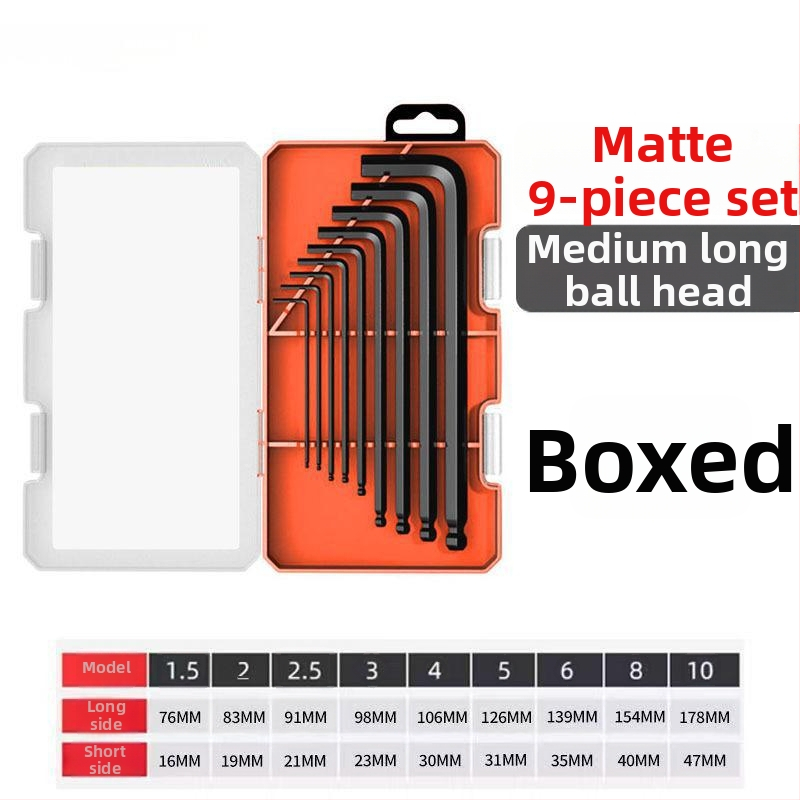 Sada 9 imbusových kľúčov s guľatým koncom, vnútorné šesťuholníkové hlavy, oceľ nikl-chróm