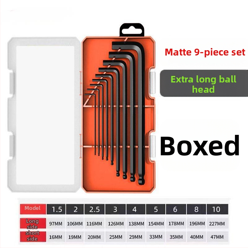 Sada 9 imbusových kľúčov s guľatým koncom, vnútorné šesťuholníkové hlavy, oceľ nikl-chróm