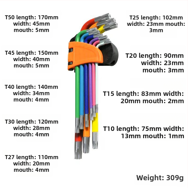 Sada 9 imbusových kľúčov s guľatým koncom, vnútorné šesťuholníkové hlavy, oceľ nikl-chróm