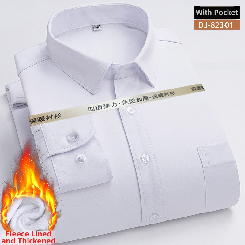 Meeste talvine puuvillane särk flisi voodriga, triikimata, ruudukujuline kaelus, pikad varrukad