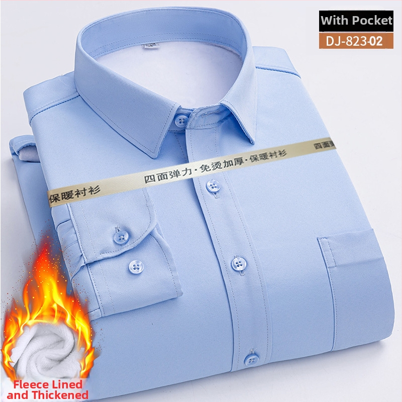 Meeste talvine puuvillane särk flisi voodriga, triikimata, ruudukujuline kaelus, pikad varrukad