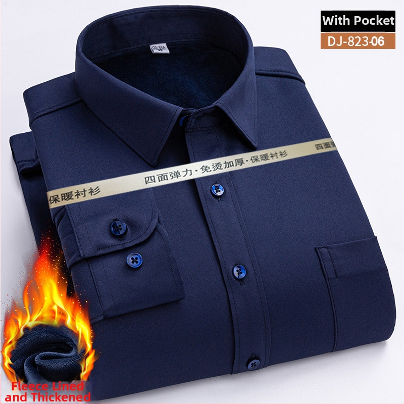 Meeste talvine puuvillane särk flisi voodriga, triikimata, ruudukujuline kaelus, pikad varrukad