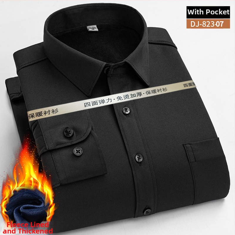 Meeste talvine puuvillane särk flisi voodriga, triikimata, ruudukujuline kaelus, pikad varrukad