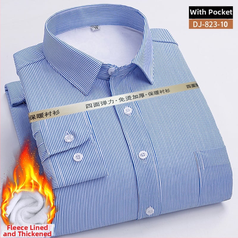 Meeste talvine puuvillane särk flisi voodriga, triikimata, ruudukujuline kaelus, pikad varrukad