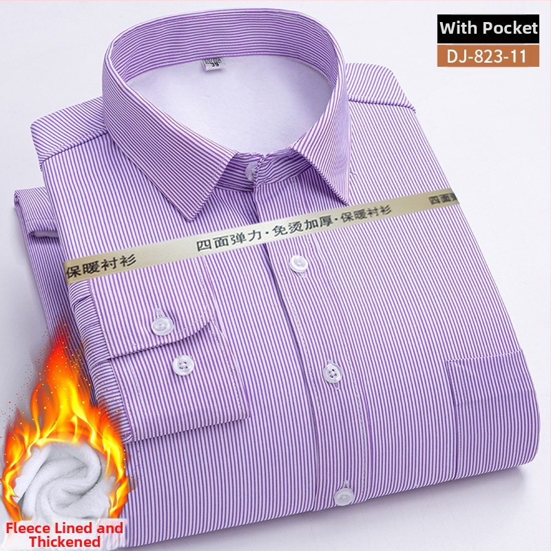 Meeste talvine puuvillane särk flisi voodriga, triikimata, ruudukujuline kaelus, pikad varrukad