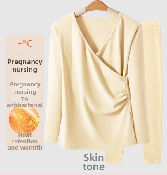 Σετ θερμικού ρούχου για εγκυμοσύνη με φλίς: μακρύ μανίκι κορυφή και παντελόνι, άνοιγμα θηλασμού, φθινοπωρινό-χειμερινό