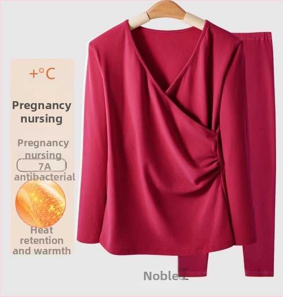 Σετ θερμικού ρούχου για εγκυμοσύνη με φλίς: μακρύ μανίκι κορυφή και παντελόνι, άνοιγμα θηλασμού, φθινοπωρινό-χειμερινό
