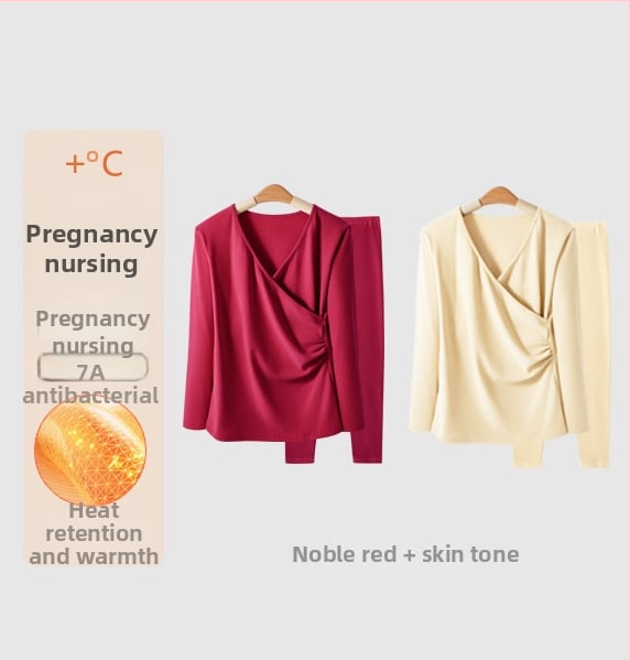Σετ θερμικού ρούχου για εγκυμοσύνη με φλίς: μακρύ μανίκι κορυφή και παντελόνι, άνοιγμα θηλασμού, φθινοπωρινό-χειμερινό