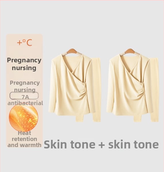 Σετ θερμικού ρούχου για εγκυμοσύνη με φλίς: μακρύ μανίκι κορυφή και παντελόνι, άνοιγμα θηλασμού, φθινοπωρινό-χειμερινό