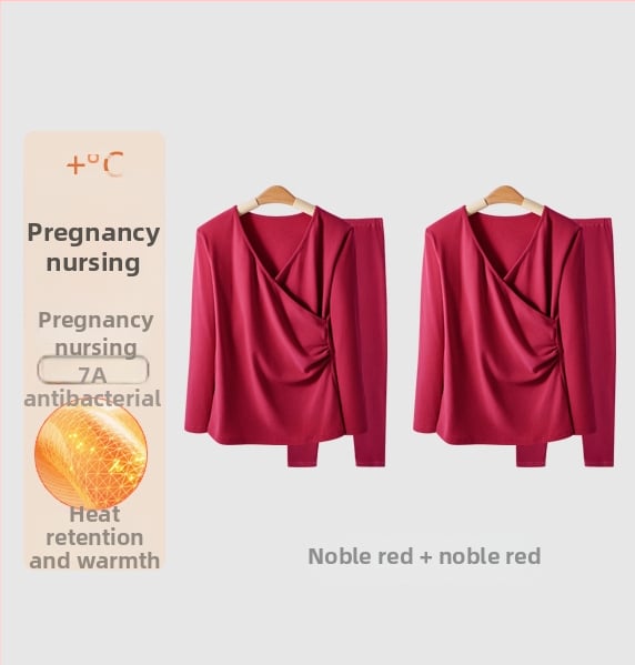 Σετ θερμικού ρούχου για εγκυμοσύνη με φλίς: μακρύ μανίκι κορυφή και παντελόνι, άνοιγμα θηλασμού, φθινοπωρινό-χειμερινό