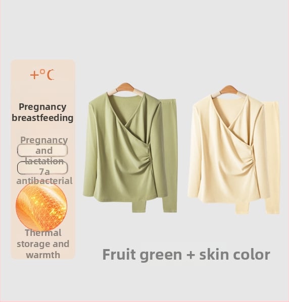 Σετ θερμικού ρούχου για εγκυμοσύνη με φλίς: μακρύ μανίκι κορυφή και παντελόνι, άνοιγμα θηλασμού, φθινοπωρινό-χειμερινό