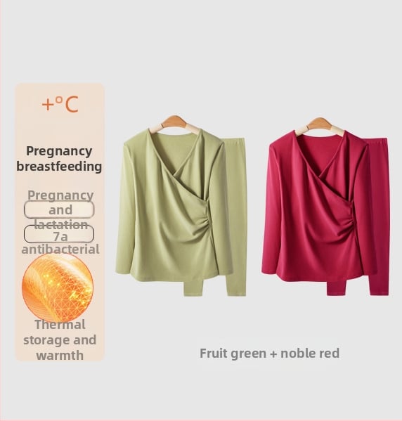 Σετ θερμικού ρούχου για εγκυμοσύνη με φλίς: μακρύ μανίκι κορυφή και παντελόνι, άνοιγμα θηλασμού, φθινοπωρινό-χειμερινό