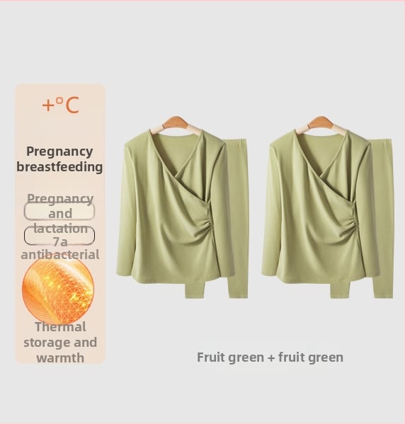 Σετ θερμικού ρούχου για εγκυμοσύνη με φλίς: μακρύ μανίκι κορυφή και παντελόνι, άνοιγμα θηλασμού, φθινοπωρινό-χειμερινό