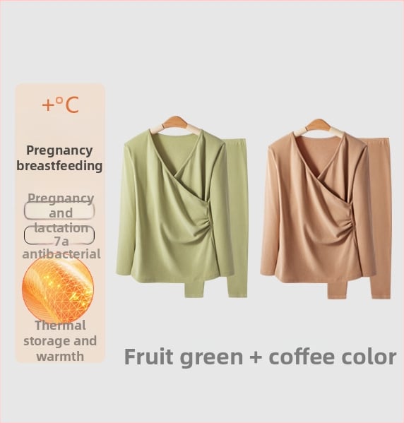 Σετ θερμικού ρούχου για εγκυμοσύνη με φλίς: μακρύ μανίκι κορυφή και παντελόνι, άνοιγμα θηλασμού, φθινοπωρινό-χειμερινό