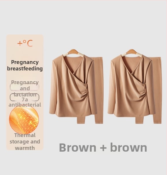 Σετ θερμικού ρούχου για εγκυμοσύνη με φλίς: μακρύ μανίκι κορυφή και παντελόνι, άνοιγμα θηλασμού, φθινοπωρινό-χειμερινό