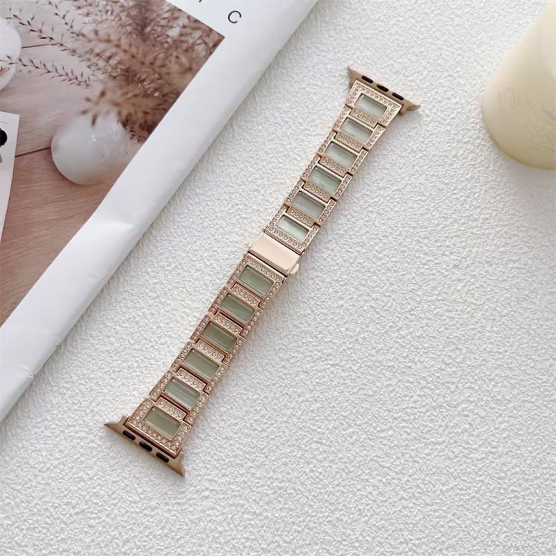 Curea metalică pentru ceas Yi Pengda, compatibilă cu seriile Samsung/Apple/Huawei, închidere cu clapă, piatră ochi de pisică, include pini de eliberare rapidă