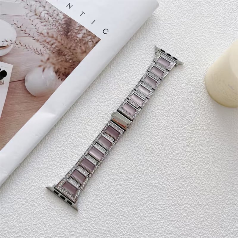 Curea metalică pentru ceas Yi Pengda, compatibilă cu seriile Samsung/Apple/Huawei, închidere cu clapă, piatră ochi de pisică, include pini de eliberare rapidă