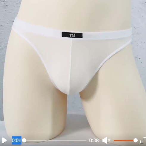 Slip thong pentru bărbați din Ice Silk, talie medie, respirabil, transparent, cu buzunar mare