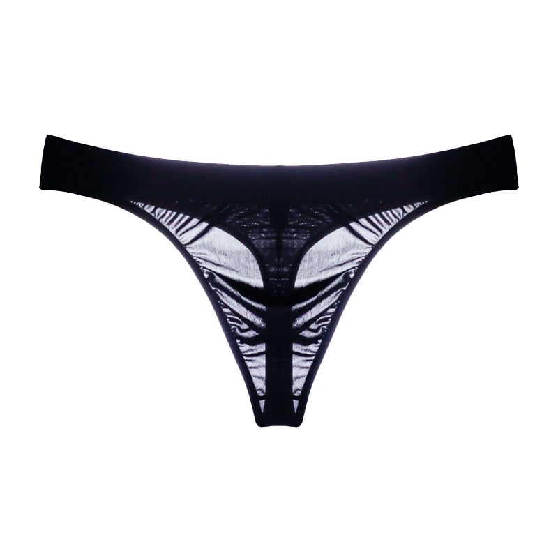 Slip thong pentru bărbați din Ice Silk, talie medie, respirabil, transparent, cu buzunar mare