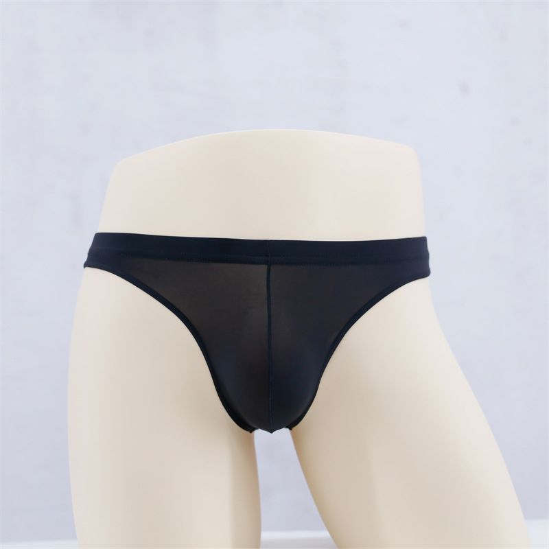 Slip thong pentru bărbați din Ice Silk, talie medie, respirabil, transparent, cu buzunar mare