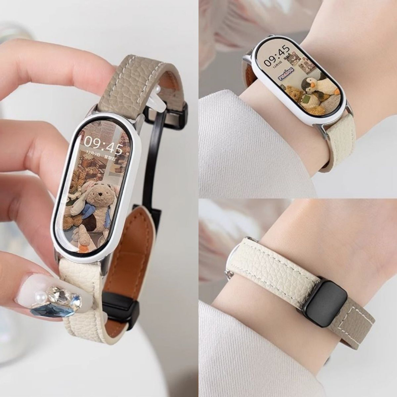 Kožni remen za Xiaomi Mi Band 10 NFC keramička verzija (98765) s teksturom zrnaste kože i magnetskim kopčom