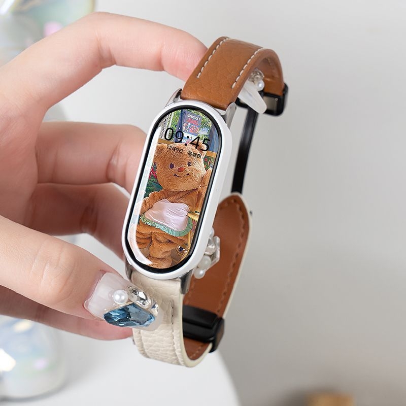 Kožni remen za Xiaomi Mi Band 10 NFC keramička verzija (98765) s teksturom zrnaste kože i magnetskim kopčom