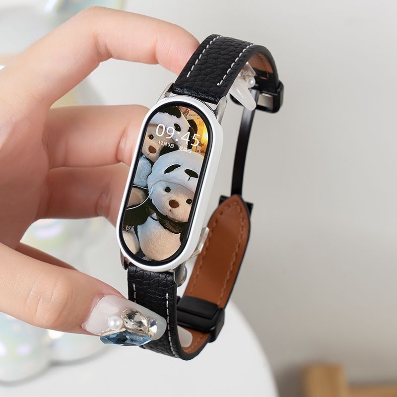 Kožni remen za Xiaomi Mi Band 10 NFC keramička verzija (98765) s teksturom zrnaste kože i magnetskim kopčom