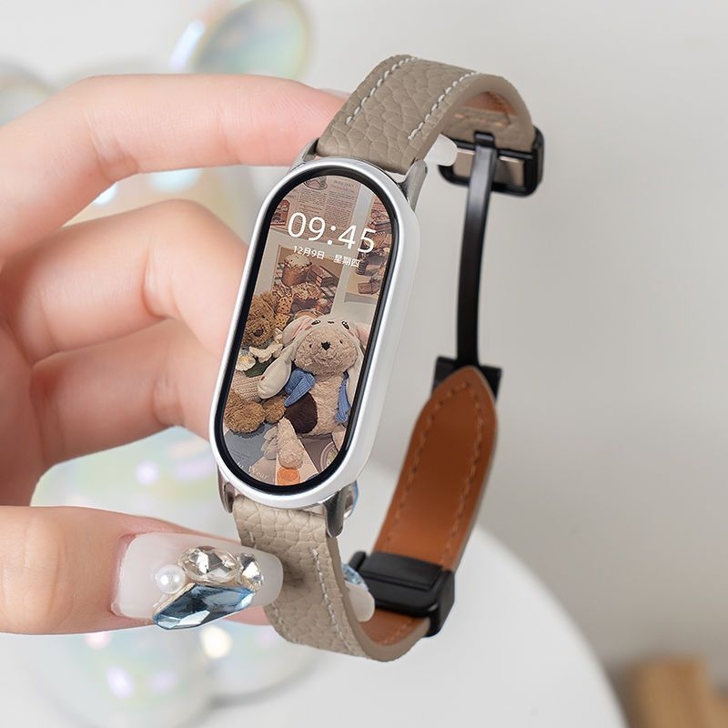 Kožni remen za Xiaomi Mi Band 10 NFC keramička verzija (98765) s teksturom zrnaste kože i magnetskim kopčom