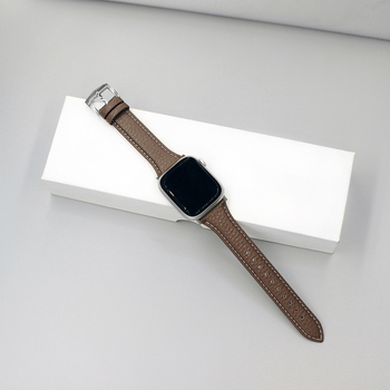 Brățară din piele naturală pentru Apple Watch, textură Lychee, lungime 215 mm, lățime 22 mm, compatibilă cu Series 1–11 și SE