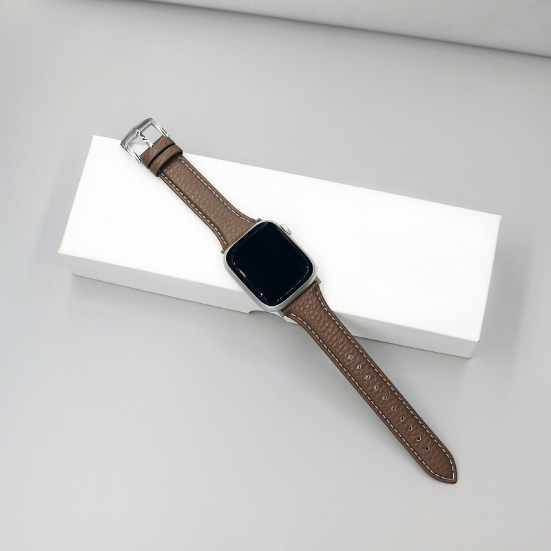 Brățară din piele naturală pentru Apple Watch, textură Lychee, lungime 215 mm, lățime 22 mm, compatibilă cu Series 1–11 și SE