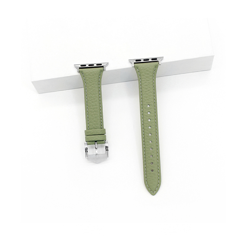 Brățară din piele naturală pentru Apple Watch, textură Lychee, lungime 215 mm, lățime 22 mm, compatibilă cu Series 1–11 și SE