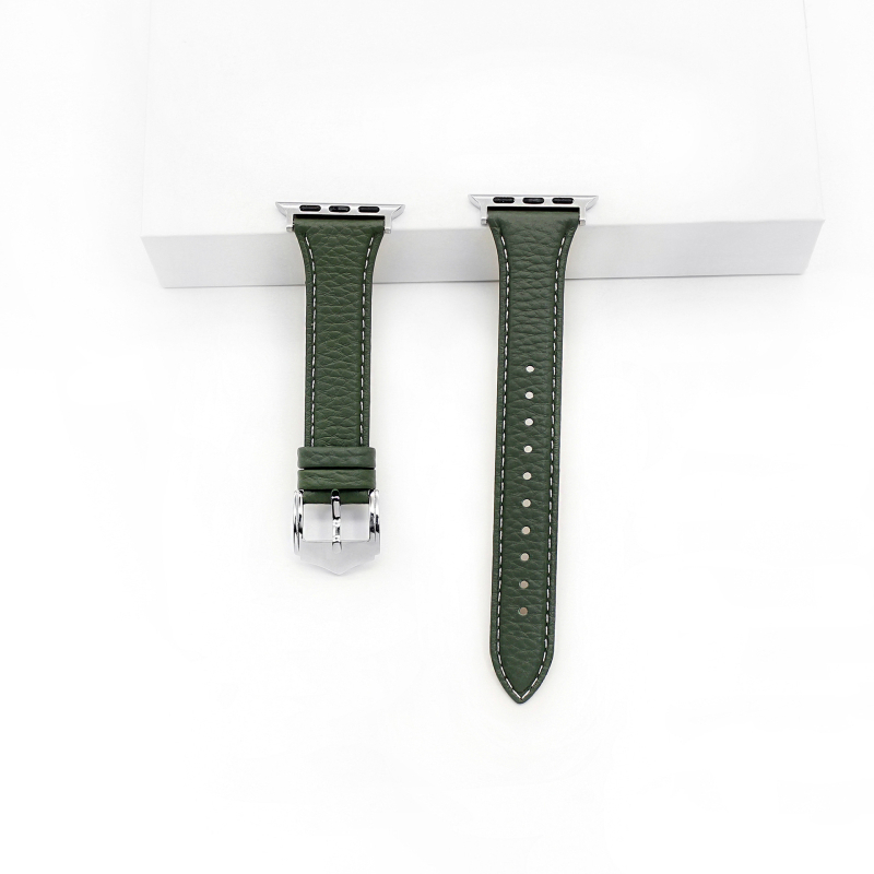 Brățară din piele naturală pentru Apple Watch, textură Lychee, lungime 215 mm, lățime 22 mm, compatibilă cu Series 1–11 și SE
