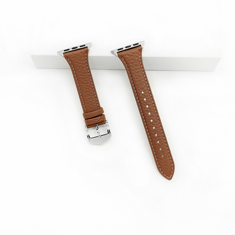 Brățară din piele naturală pentru Apple Watch, textură Lychee, lungime 215 mm, lățime 22 mm, compatibilă cu Series 1–11 și SE