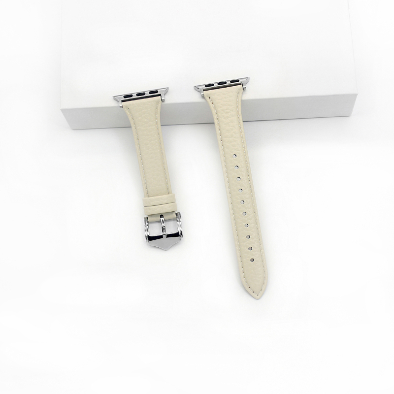 Brățară din piele naturală pentru Apple Watch, textură Lychee, lungime 215 mm, lățime 22 mm, compatibilă cu Series 1–11 și SE