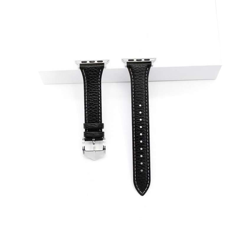 Brățară din piele naturală pentru Apple Watch, textură Lychee, lungime 215 mm, lățime 22 mm, compatibilă cu Series 1–11 și SE