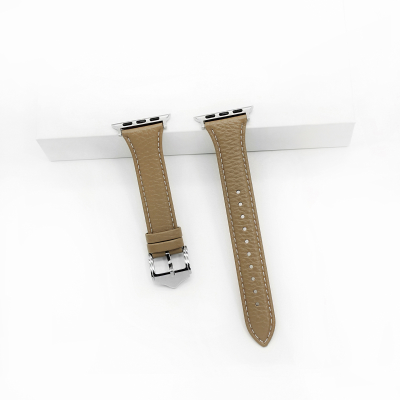 Brățară din piele naturală pentru Apple Watch, textură Lychee, lungime 215 mm, lățime 22 mm, compatibilă cu Series 1–11 și SE
