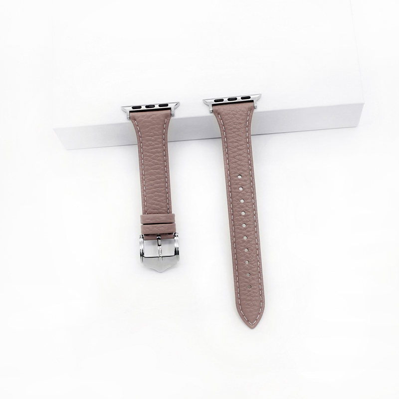 Brățară din piele naturală pentru Apple Watch, textură Lychee, lungime 215 mm, lățime 22 mm, compatibilă cu Series 1–11 și SE