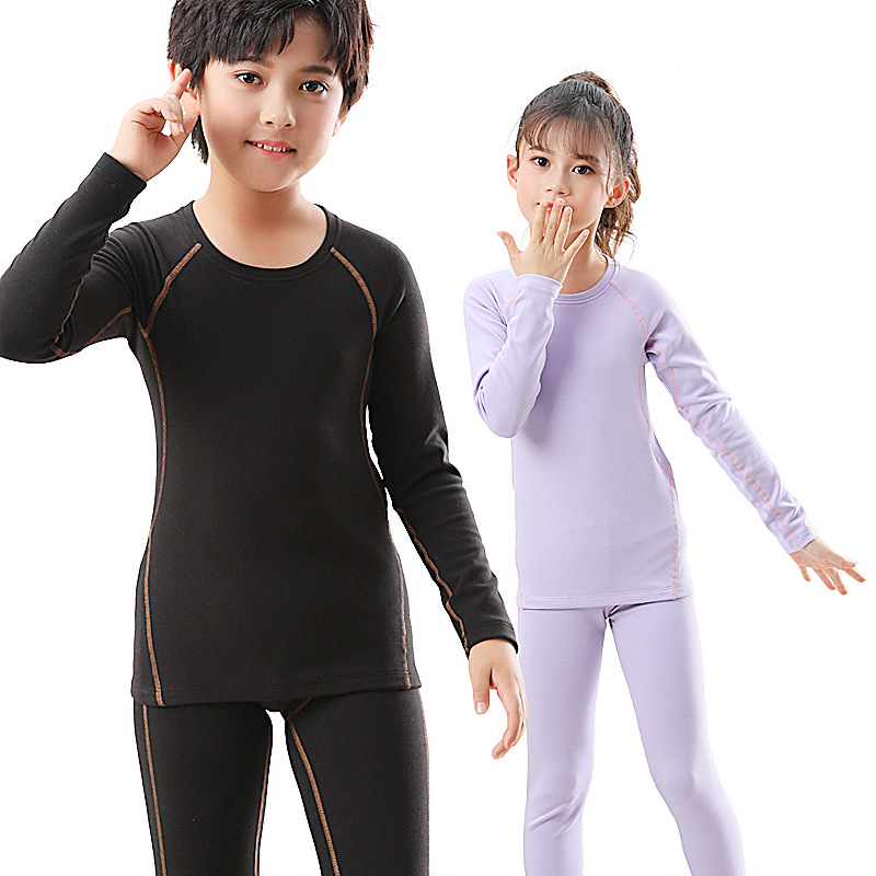 Set termic pentru copii: căptușeală din catifea, poliester 90–95%, ultra-subțire 40 g/m², top cu mânecă lungă și pantaloni, anti-pilling, pentru 13–18 ani