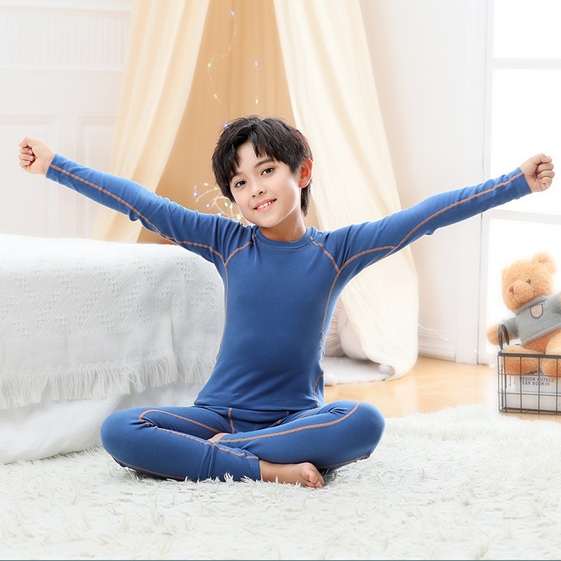 Set termic pentru copii: căptușeală din catifea, poliester 90–95%, ultra-subțire 40 g/m², top cu mânecă lungă și pantaloni, anti-pilling, pentru 13–18 ani